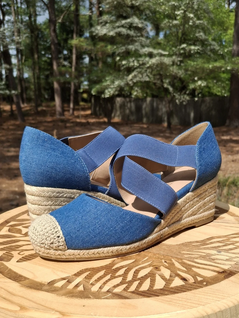 Chic Blue Denim Dream Pairs Espadrille Wedge Sandals with Crisscross Straps